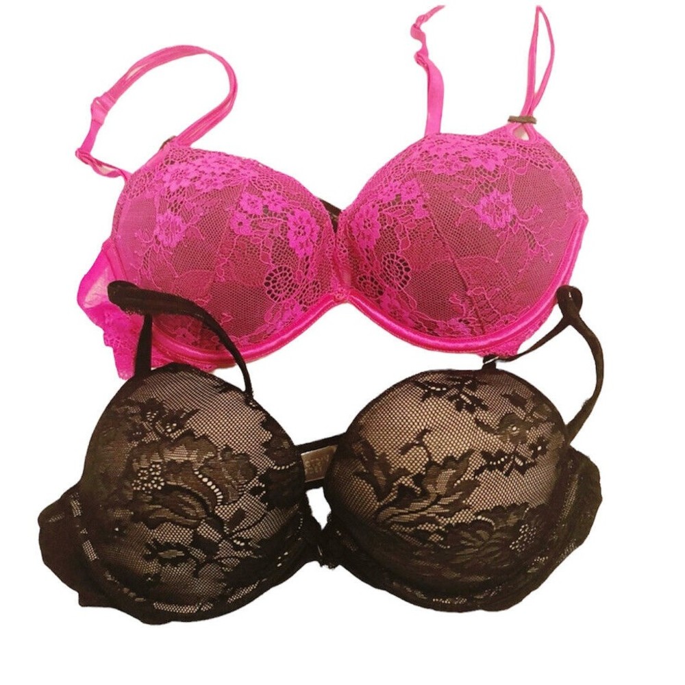 2 Body By Victoria's Secret 34C Black Pink  Push Up Lace Underwire Bras